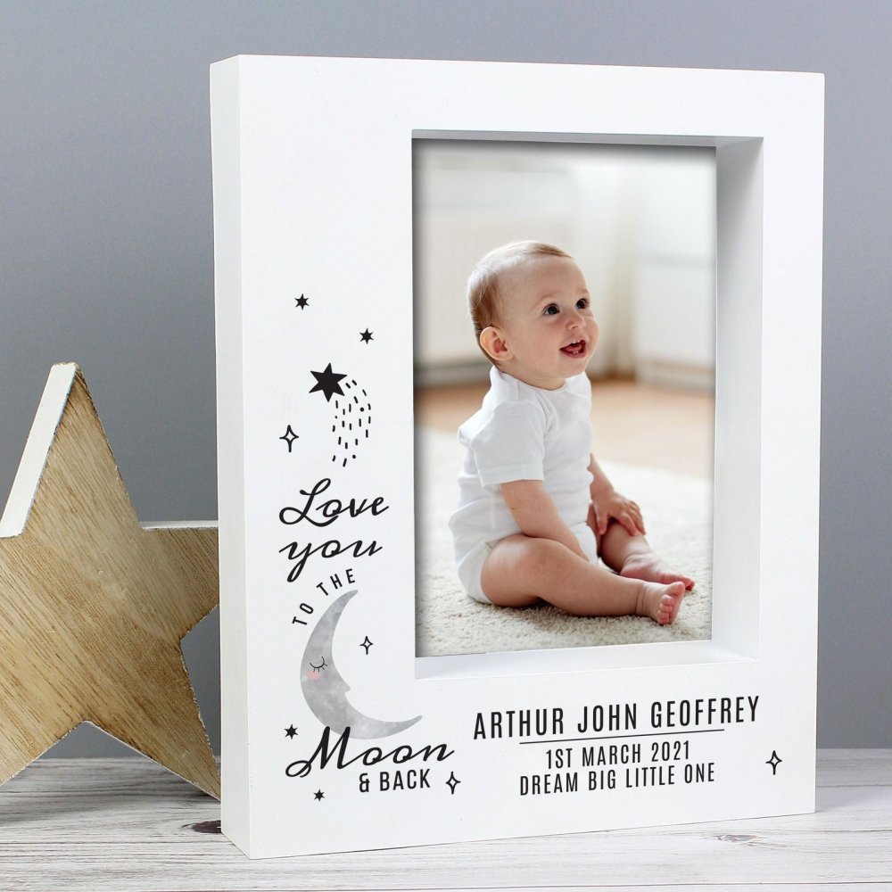 Personalised Baby To The Moon And Back 5x7 Inch Box Photo Frame