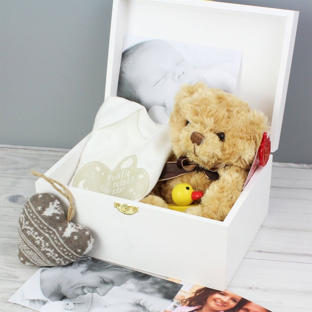 Personalised Baby To The Moon And Back White Wooden Keepsake Box