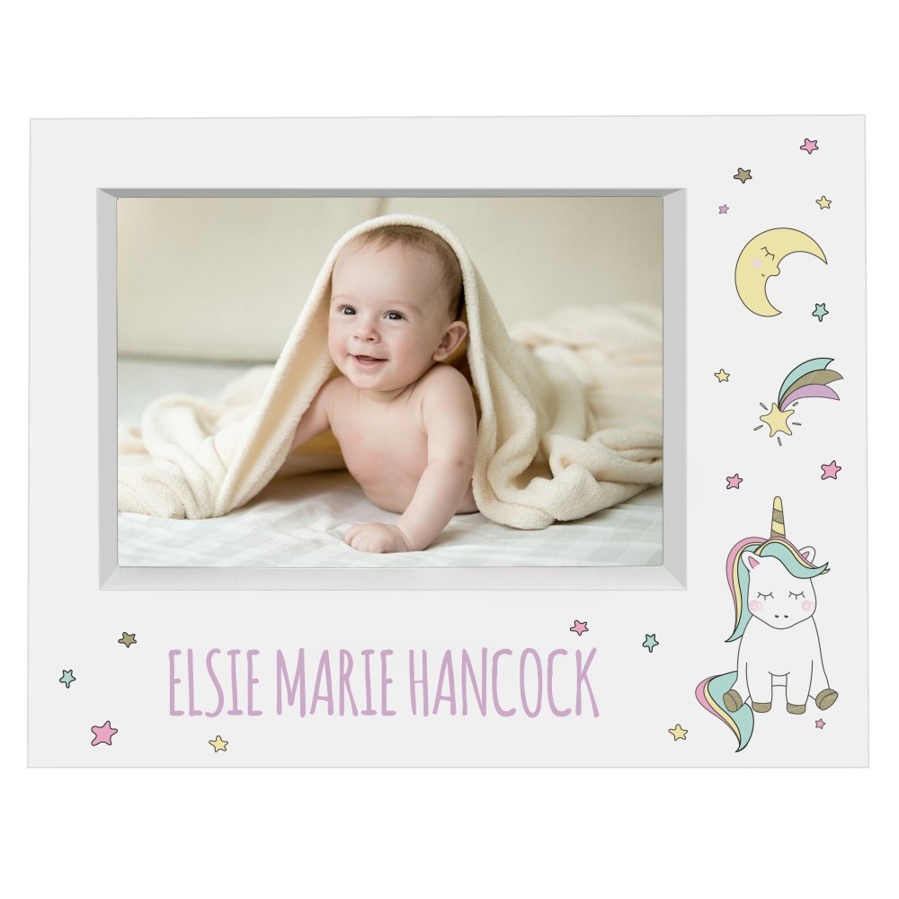 Personalised Baby Unicorn 5x7 Inch Landscape Box Photo Frame