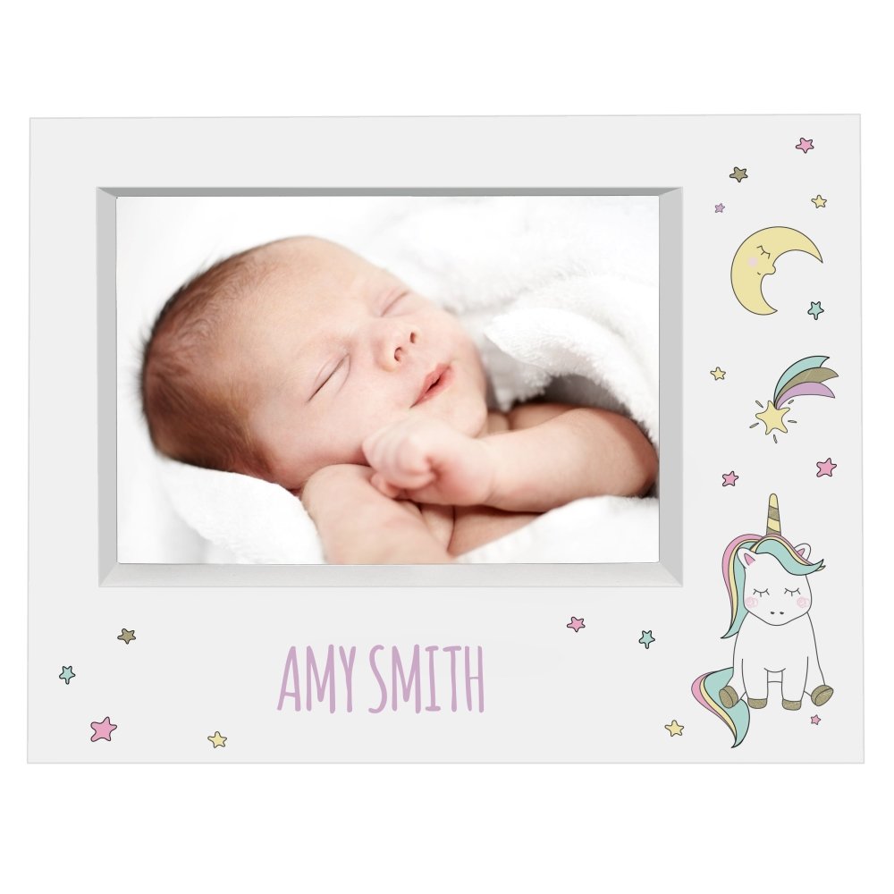 Personalised Baby Unicorn 5x7 Inch Landscape Box Photo Frame