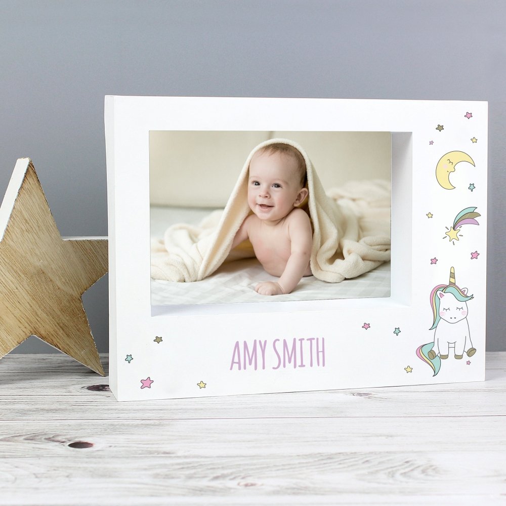Personalised Baby Unicorn 5x7 Inch Landscape Box Photo Frame