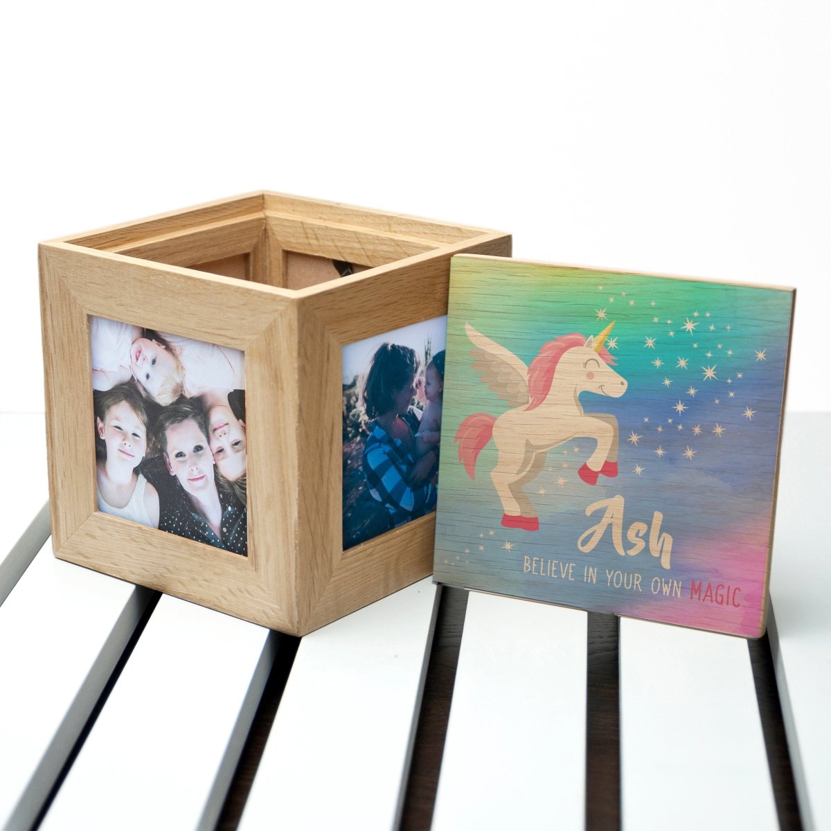 Personalised Baby Unicorn Rainbow Photo Cube