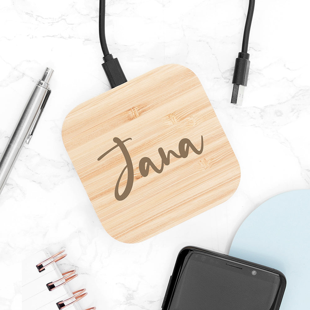 Personalised Personalised Bamboo Wireless Charger
