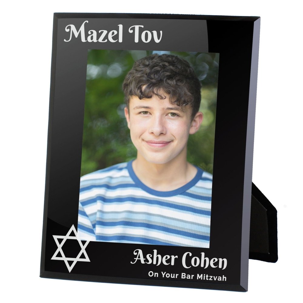 Personalised Bar And Bat Mitzvah Black Glass 5x7 Inch Photo Frame