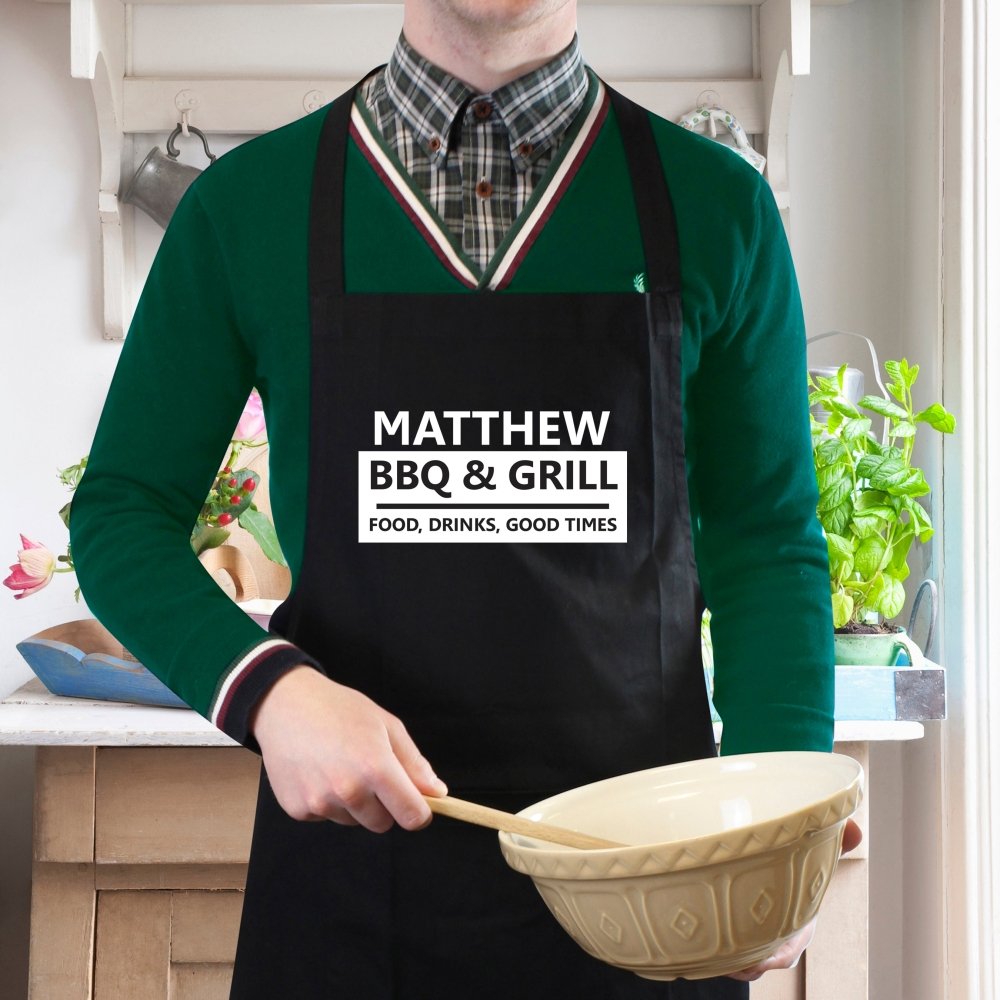 Personalised Bbq & Grill Black Apron