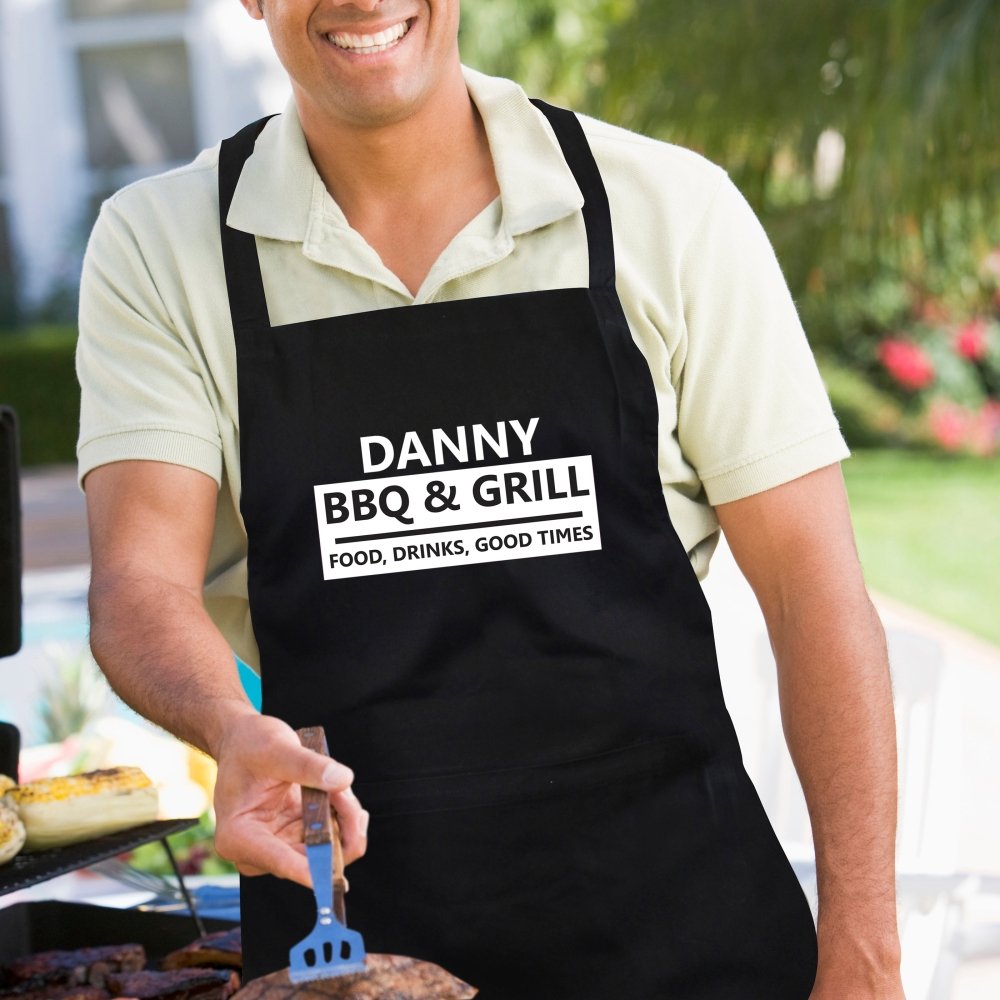 Personalised Bbq & Grill Black Apron