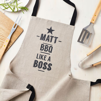 Personalised Personalised BBQ Like A Boss Linen Apron