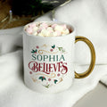Personalised Believes In Christmas Gold HandLED Mug