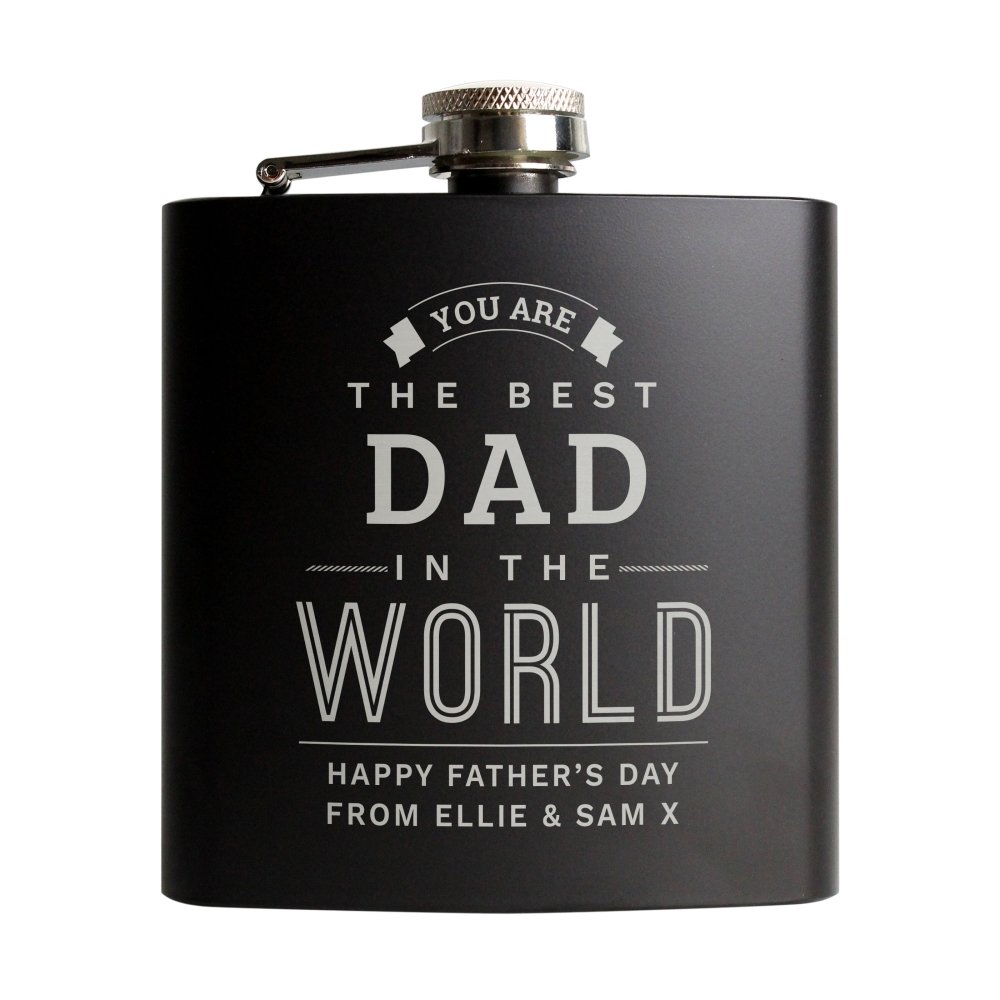 Personalised Best In The World Black Hip Flask