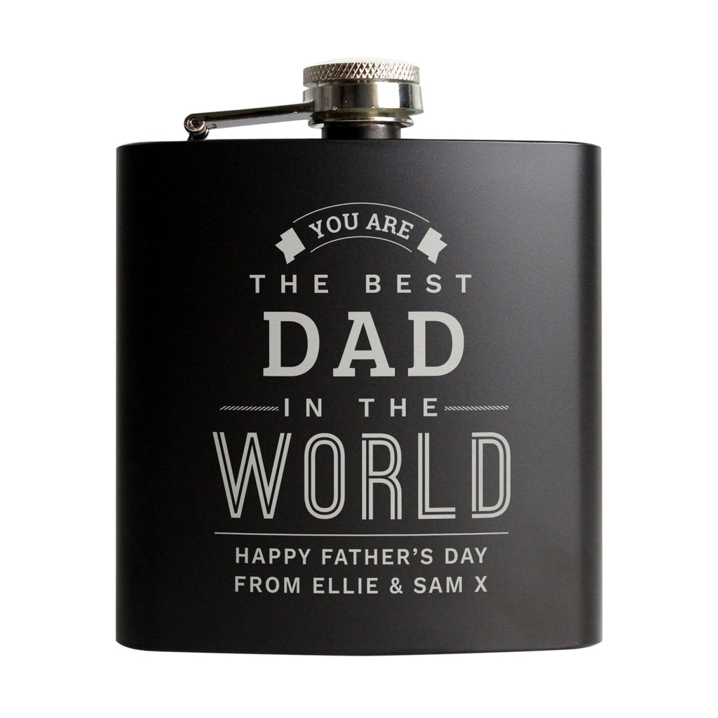Personalised Best In The World Black Hip Flask