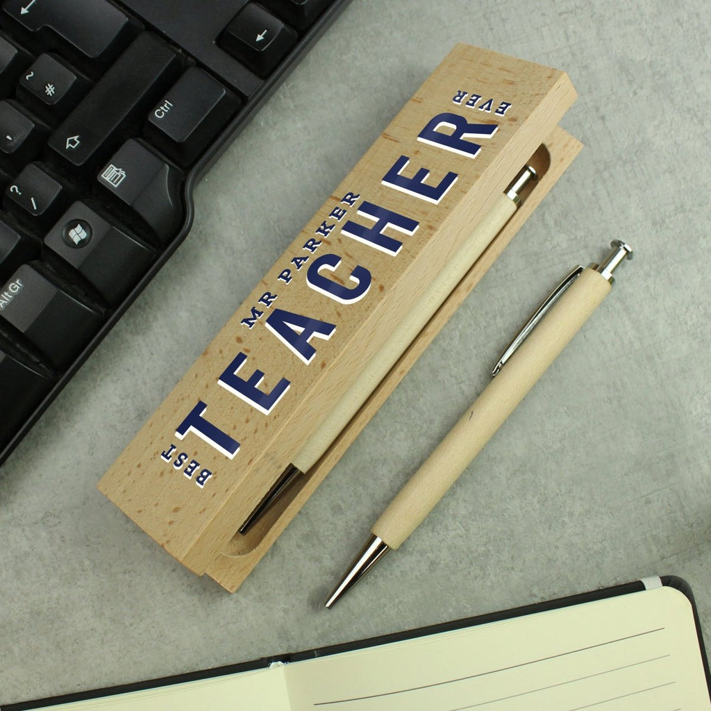 Personalised Best Teacher Wooden Pen And Pencil Set