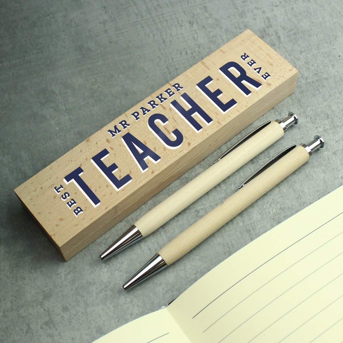 Personalised Best Teacher Wooden Pen And Pencil Set