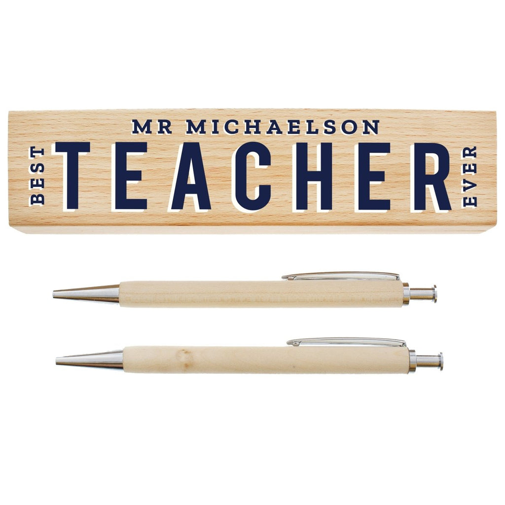 Personalised Best Teacher Wooden Pen And Pencil Set
