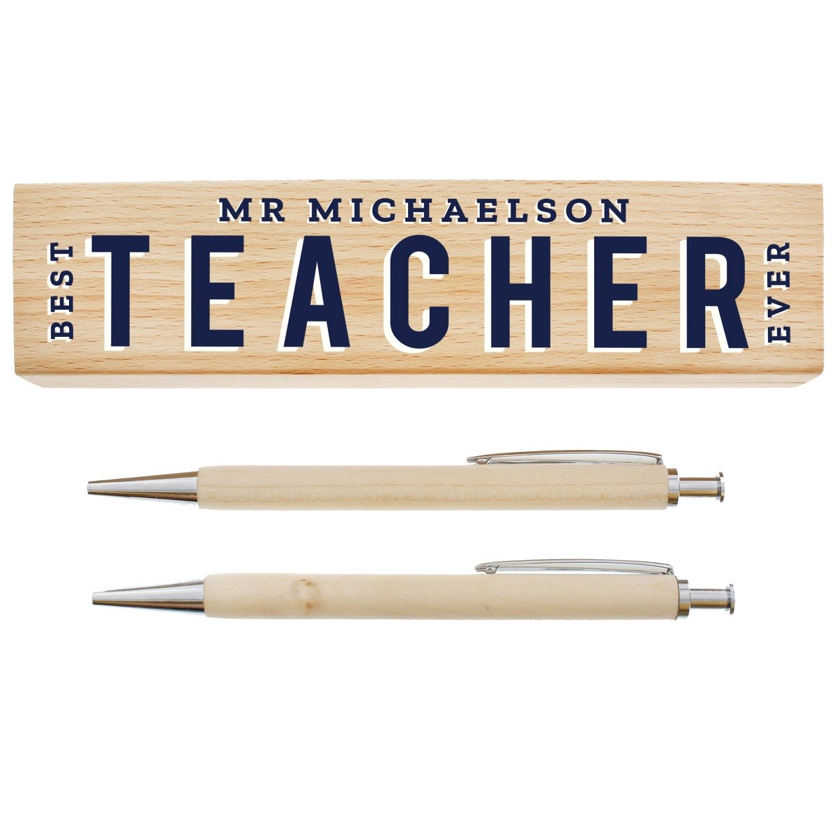 Personalised Best Teacher Wooden Pen And Pencil Set