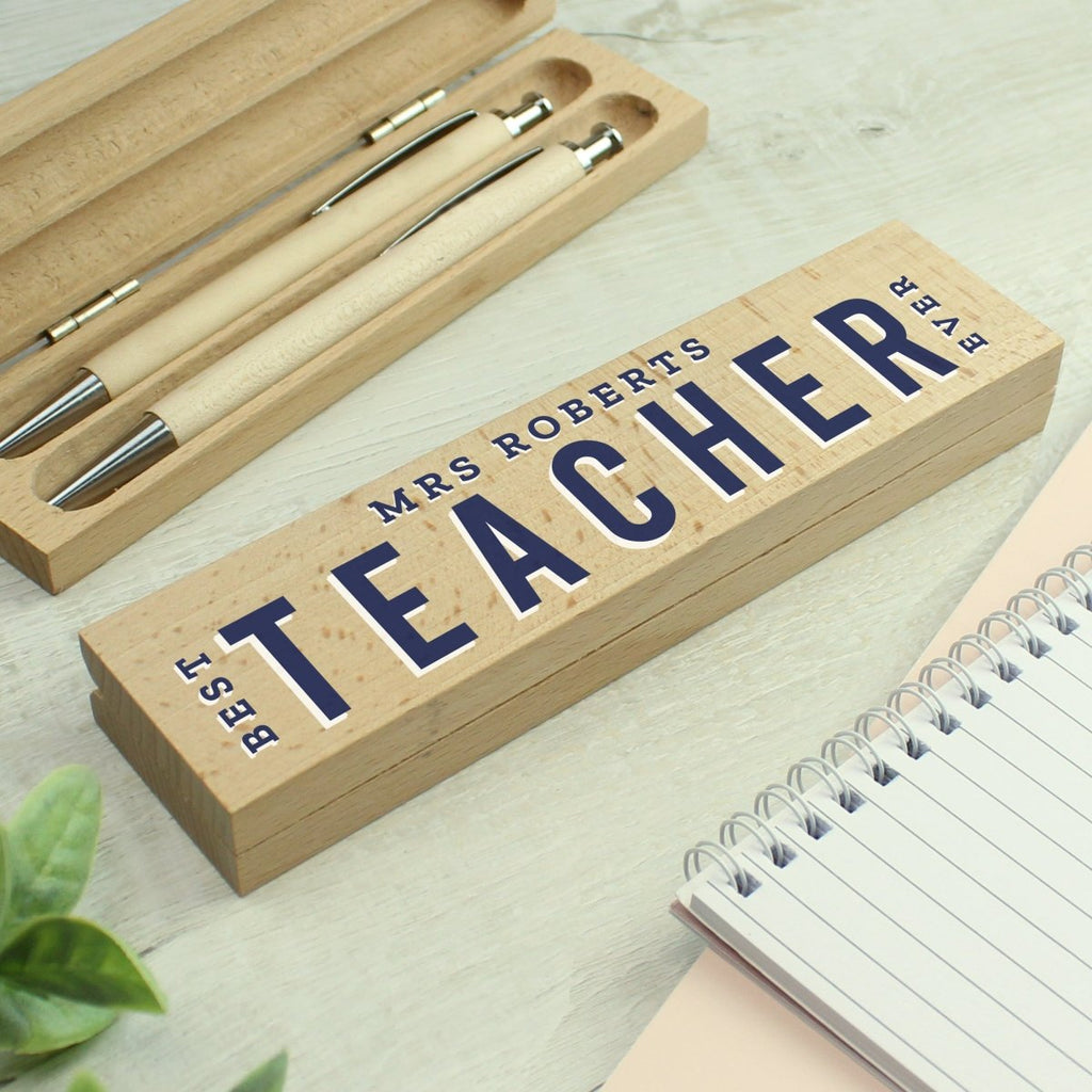 Personalised Best Teacher Wooden Pen And Pencil Set