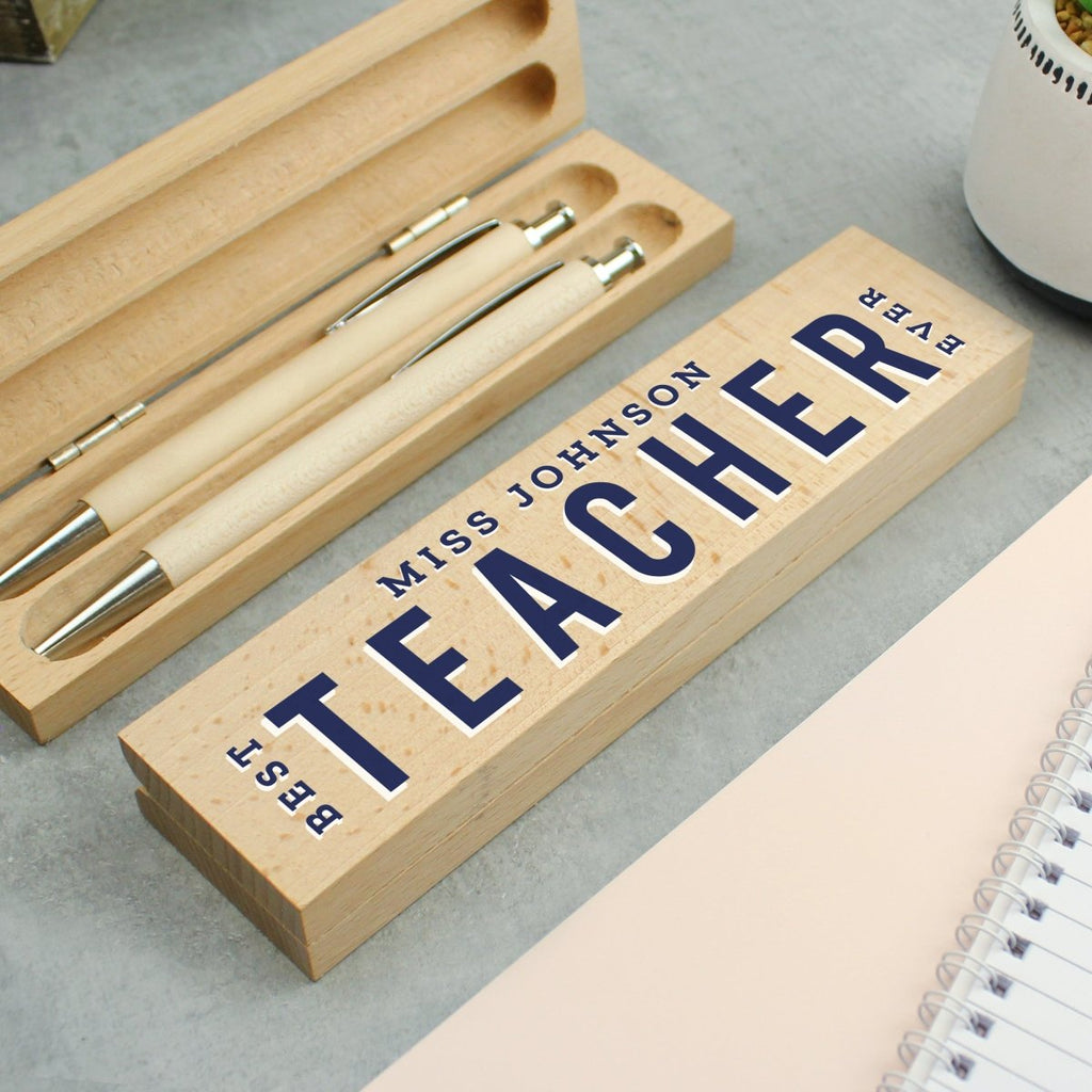 Personalised Best Teacher Wooden Pen And Pencil Set