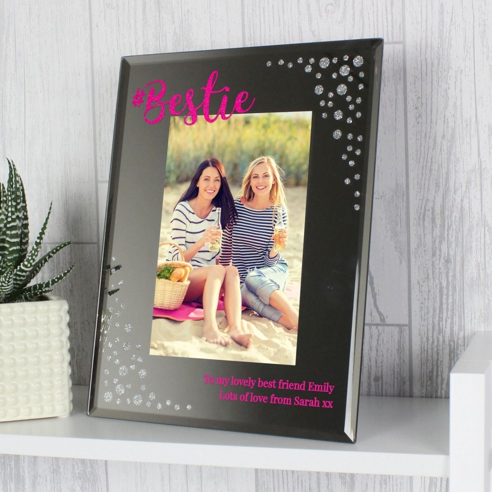 Personalised Bestie 6x4 Inch Diamante Glass Photo Frame