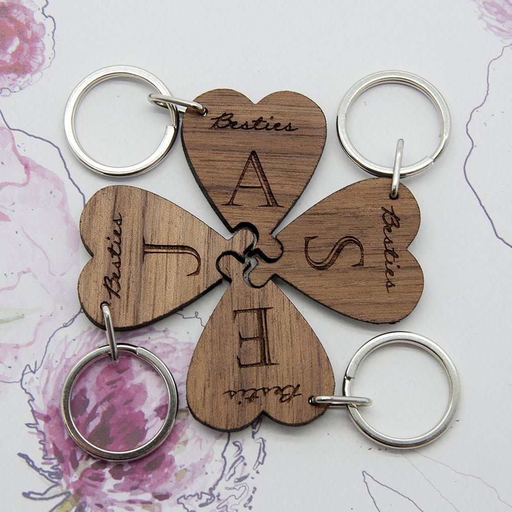 Personalised Besties Lucky Clover Wooden Keyring
