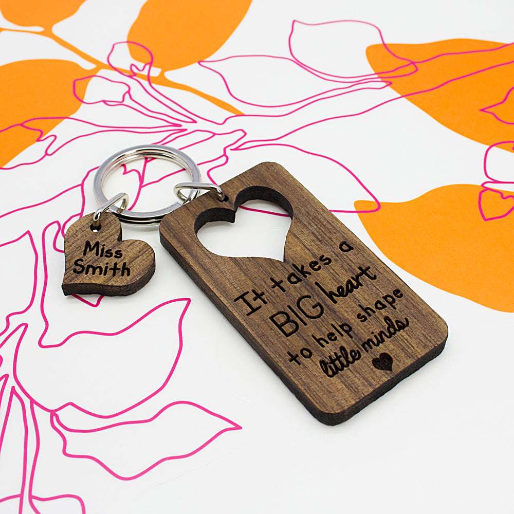 Personalised Big Heart To Shape Little Minds Teacher's Keyring