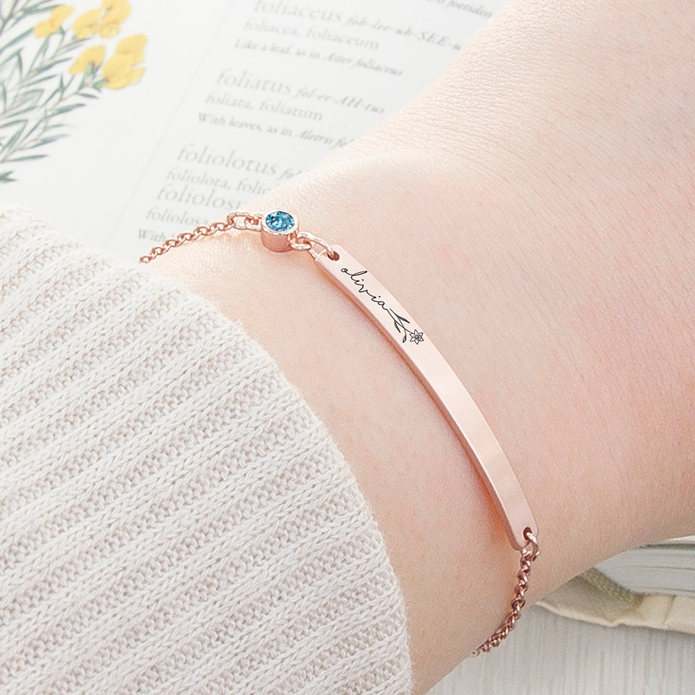 Personalised Personalised Birth Flower Swarovski Crystal Rose Gold Bracelet