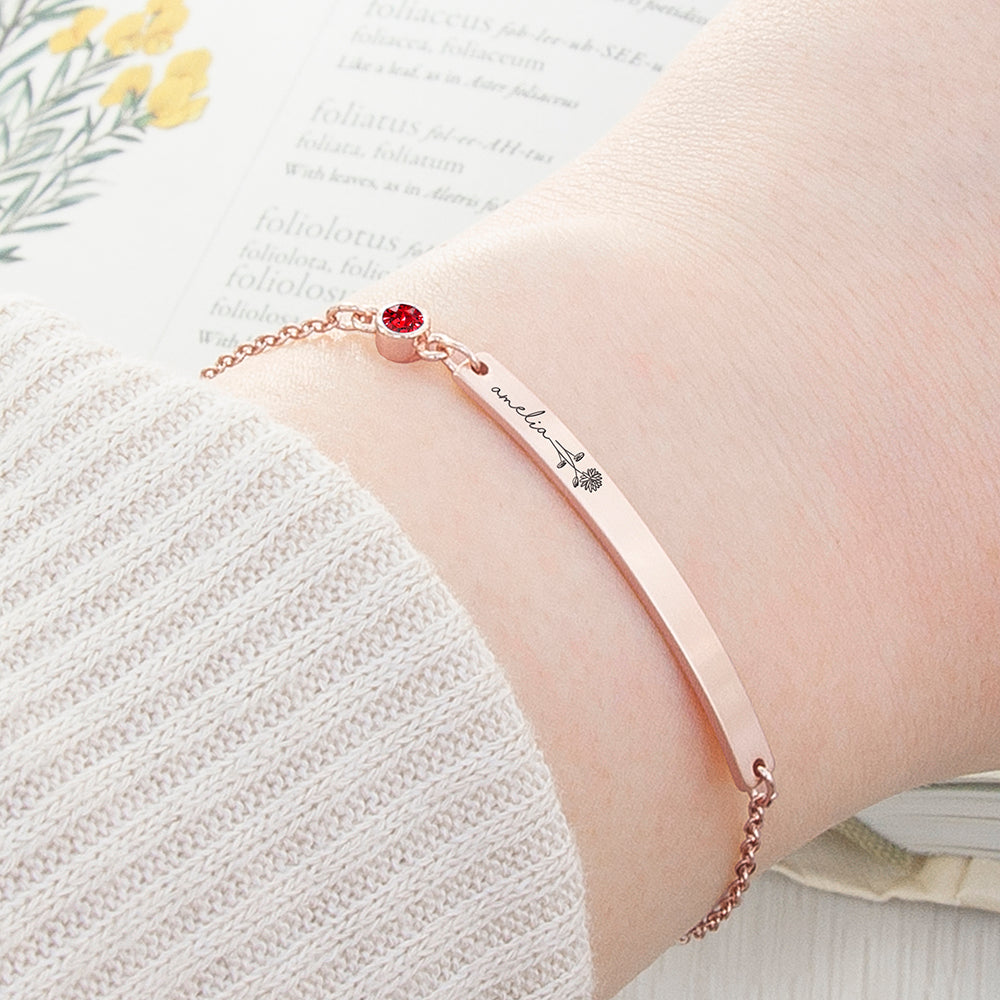 Personalised Personalised Birth Flower Swarovski Crystal Rose Gold Bracelet