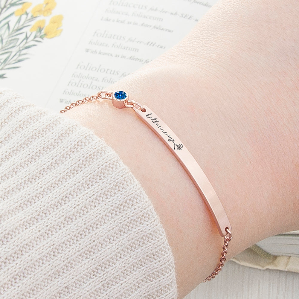 Personalised Personalised Birth Flower Swarovski Crystal Rose Gold Bracelet