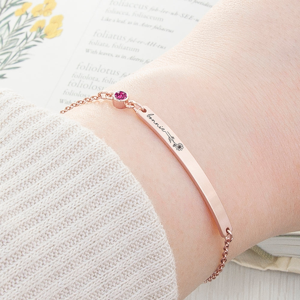 Personalised Personalised Birth Flower Swarovski Crystal Rose Gold Bracelet