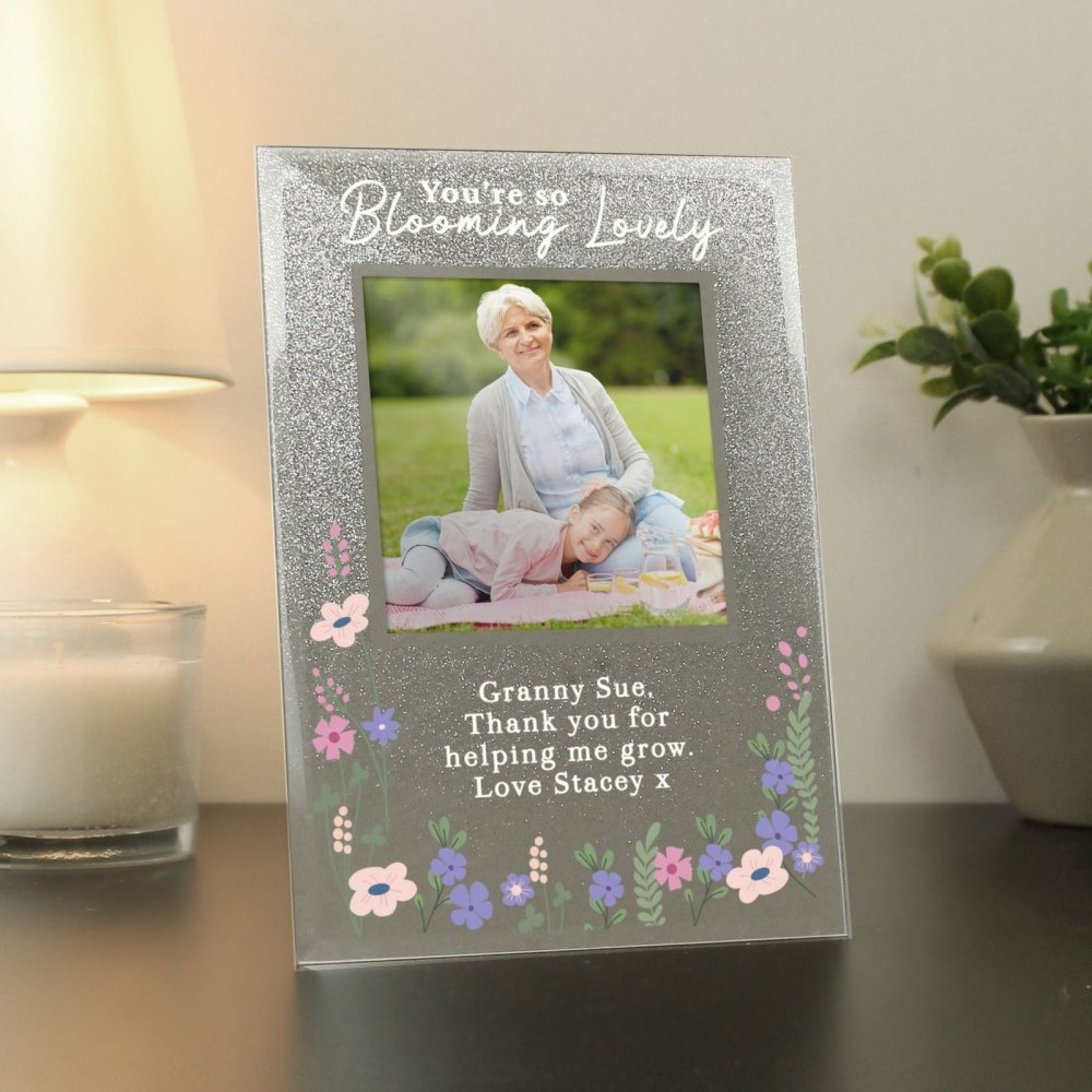 Personalised Blooming Lovely 6x4 Inch Glitter Photo Frame