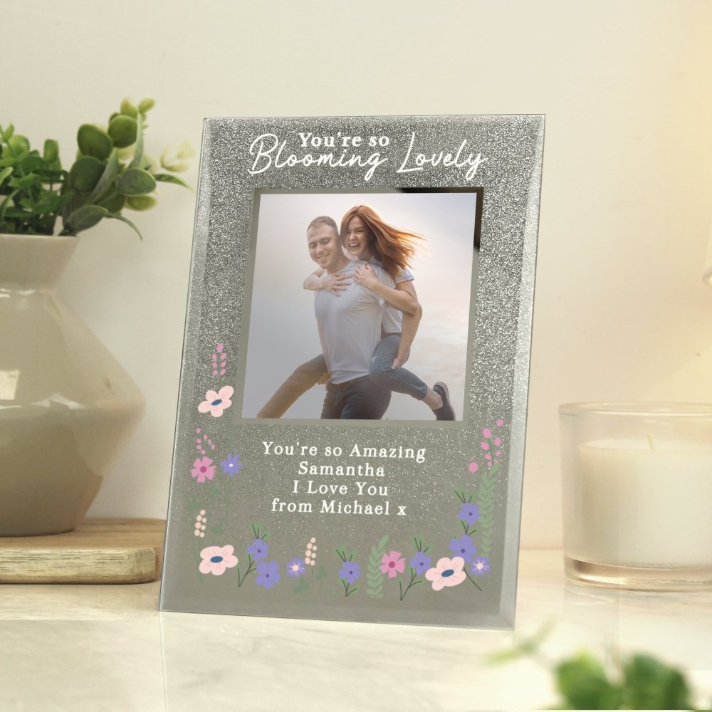 Personalised Blooming Lovely 6x4 Inch Glitter Photo Frame