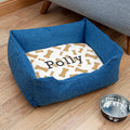 Personalised Personalised Blue Comfort Dog Bed with Dog Biscuit Design