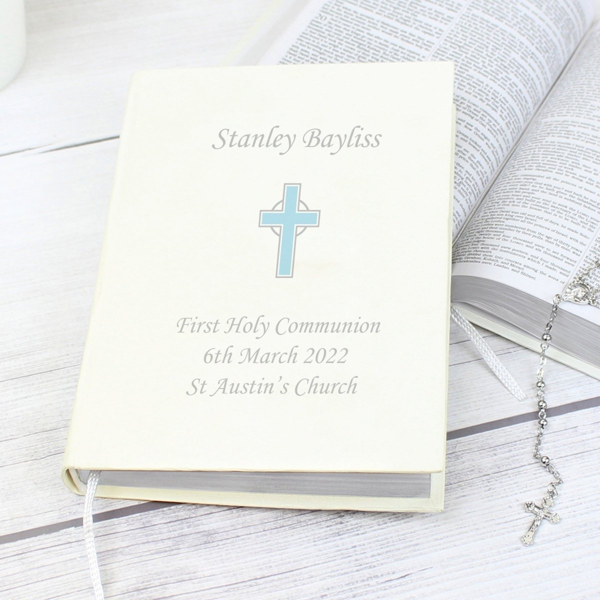 Personalised Blue Cross Holy Bible - Eco-Friendly