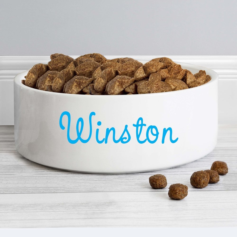 Personalised Blue Name 14Cm Medium Pet Bowl For Dogs And Cats