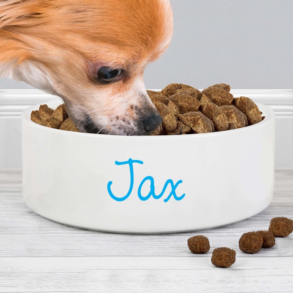 Personalised Blue Name 14Cm Medium Pet Bowl For Dogs And Cats