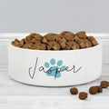 Personalised Blue Pawprint Name 14Cm Medium Pet Bowl For Dogs And Cats