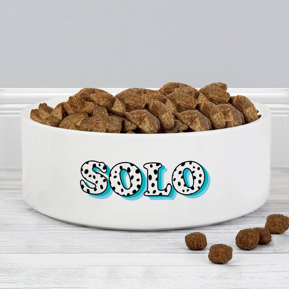 Personalised Blue Spots Name 14Cm Medium Pet Bowl For Dogs And Cats