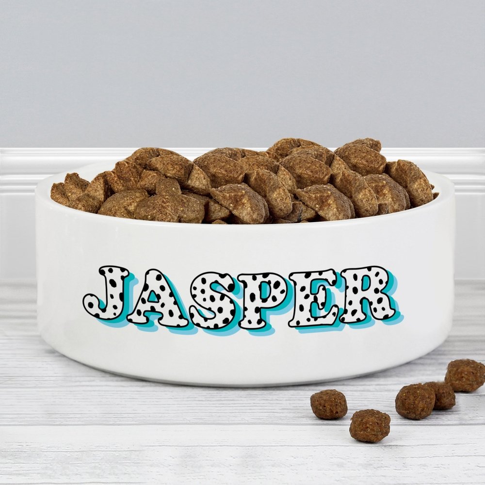 Personalised Blue Spots Name 14Cm Medium Pet Bowl For Dogs And Cats