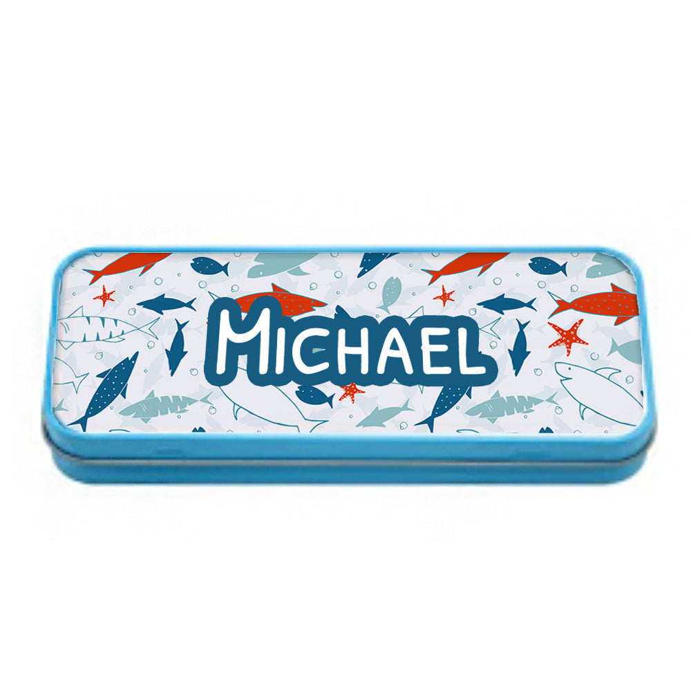 Personalised Personalised Blue Tin Pencil Case