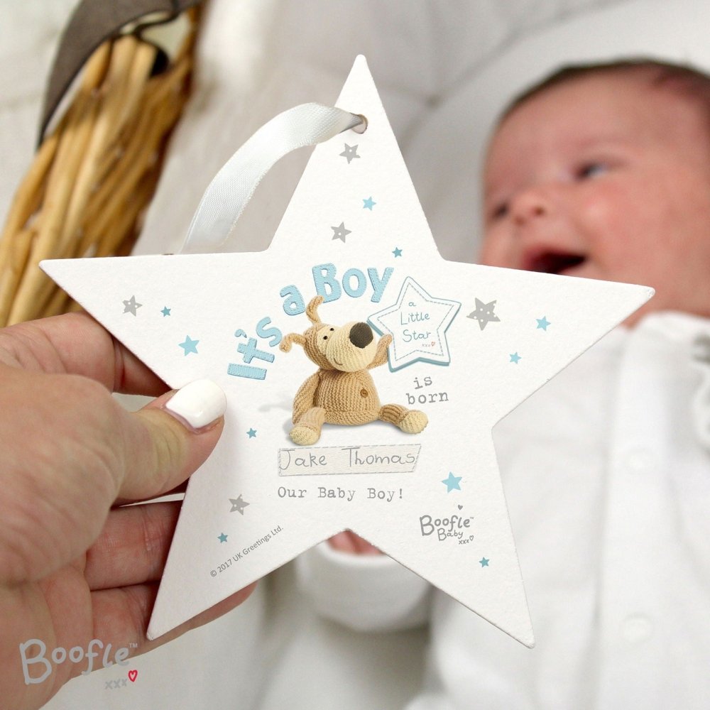 Personalised Boofle Its A Boy Wooden Star Decoration