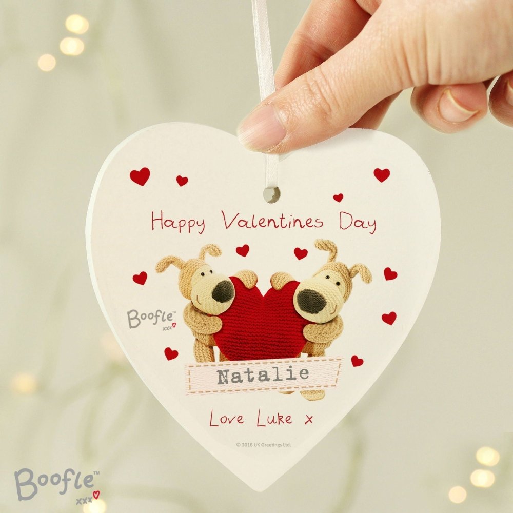 Personalised Boofle Shared Heart Wooden Heart Decoration