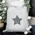 Personalised Born In Luxury Silver Christmas Grey Pom Pom Children's Christmas Sack