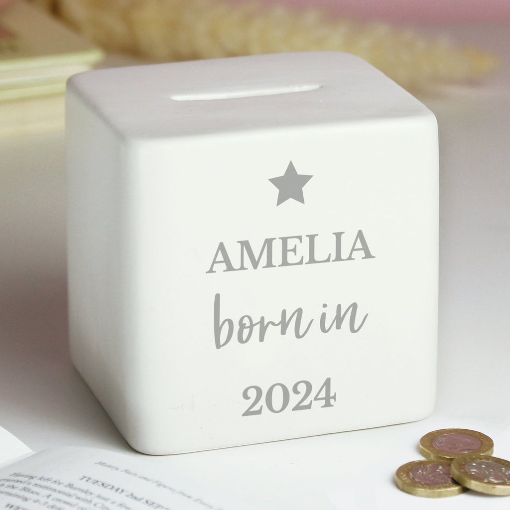 Personalised Born In Money Box