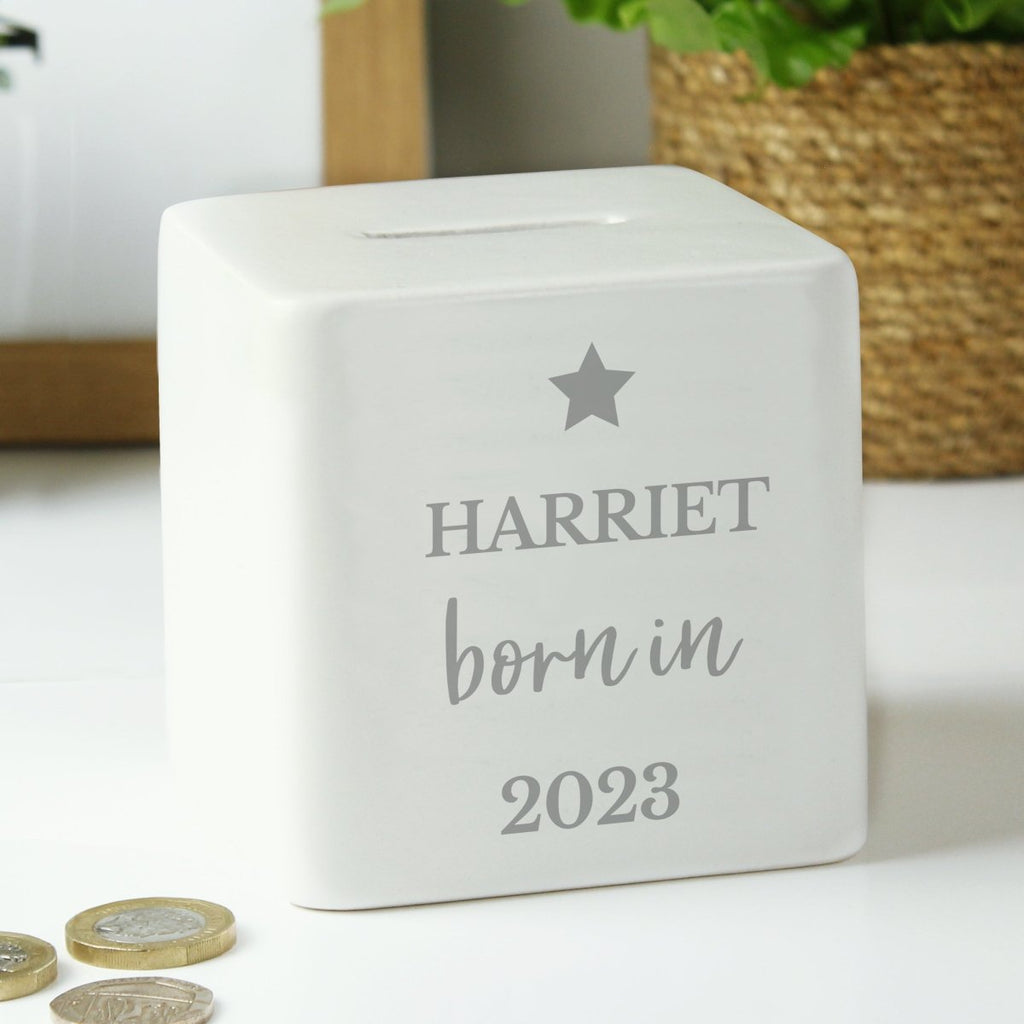 Personalised Born In Money Box