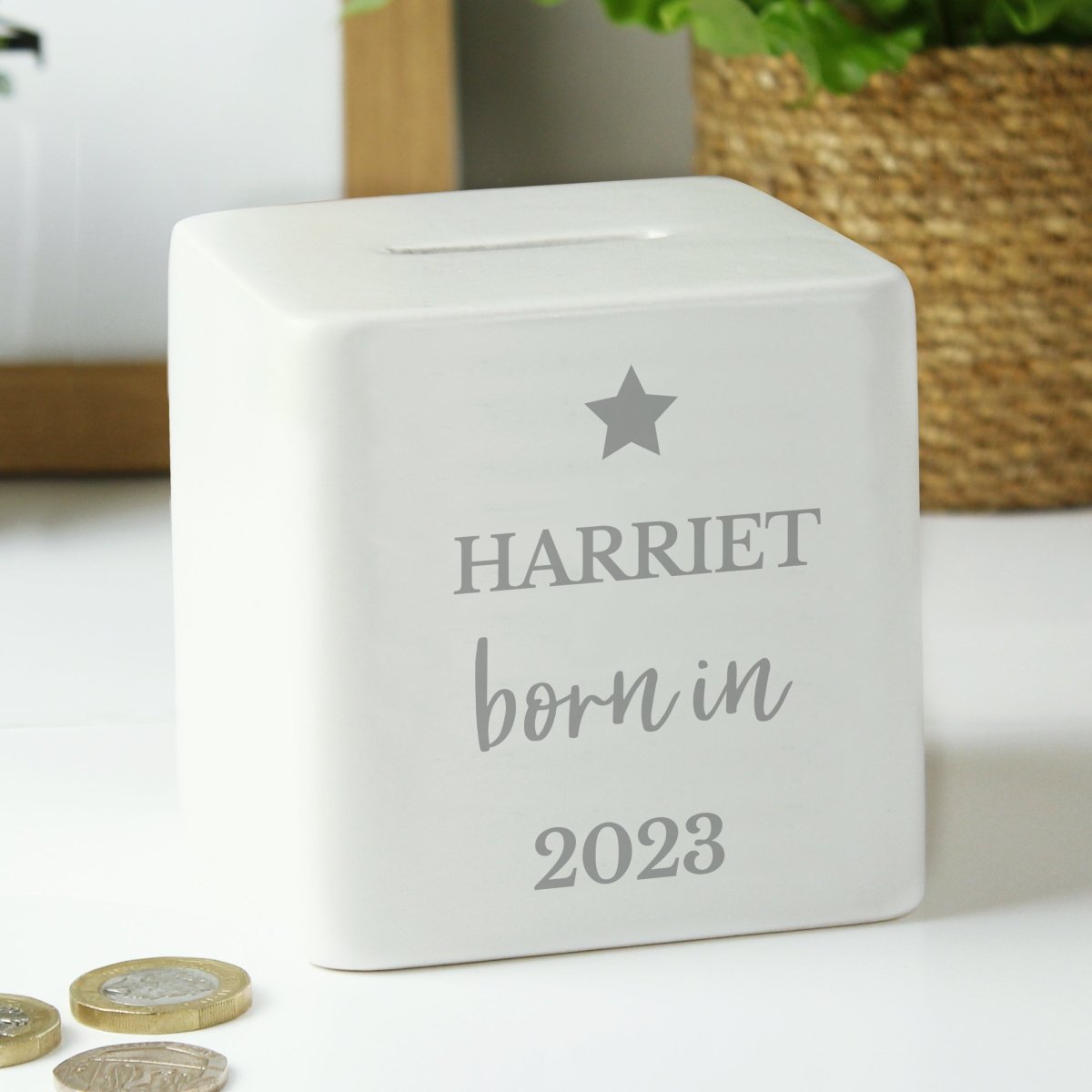 Personalised Born In Money Box