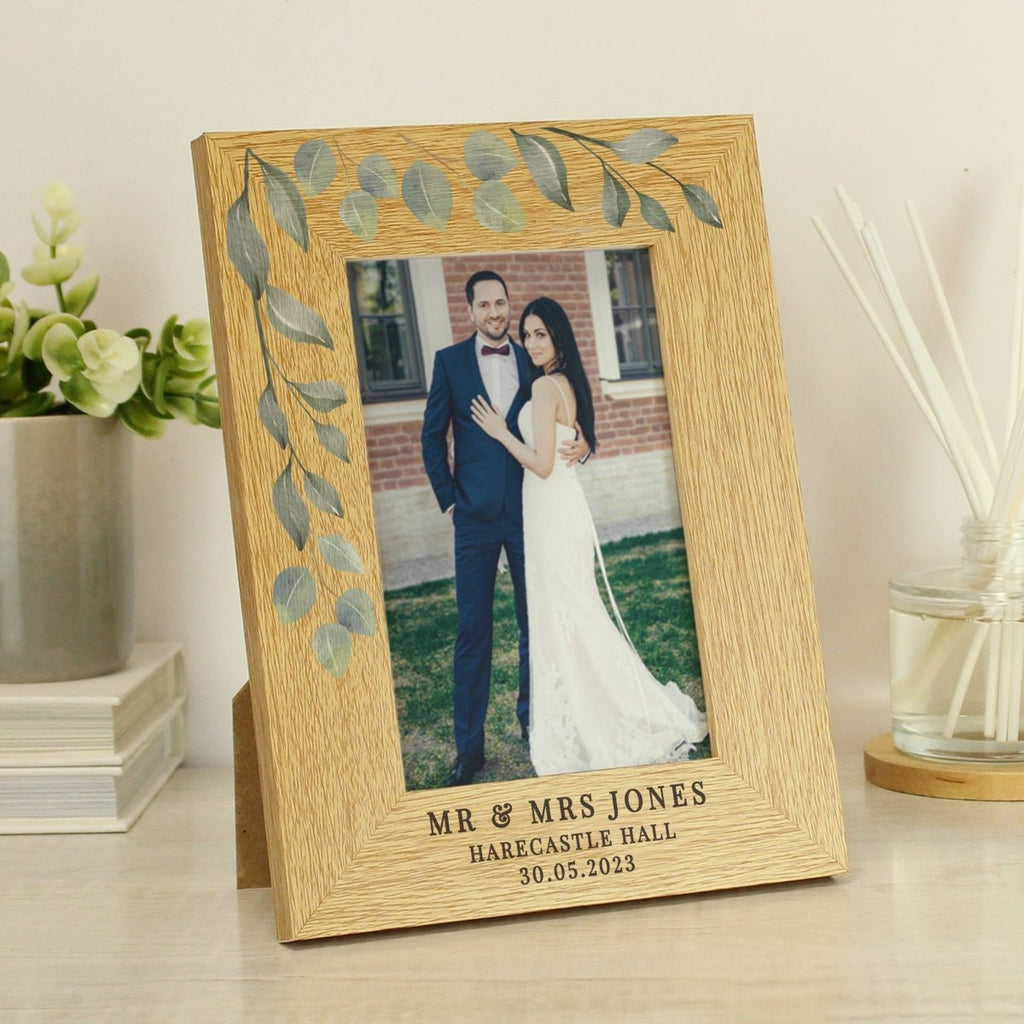 Personalised Botanical 6x4 Inch Oak Finish Photo Frame