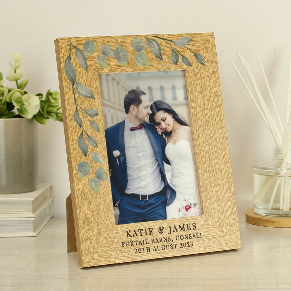 Personalised Botanical 6x4 Inch Oak Finish Photo Frame