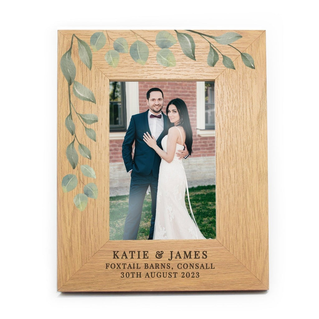 Personalised Botanical 6x4 Inch Oak Finish Photo Frame