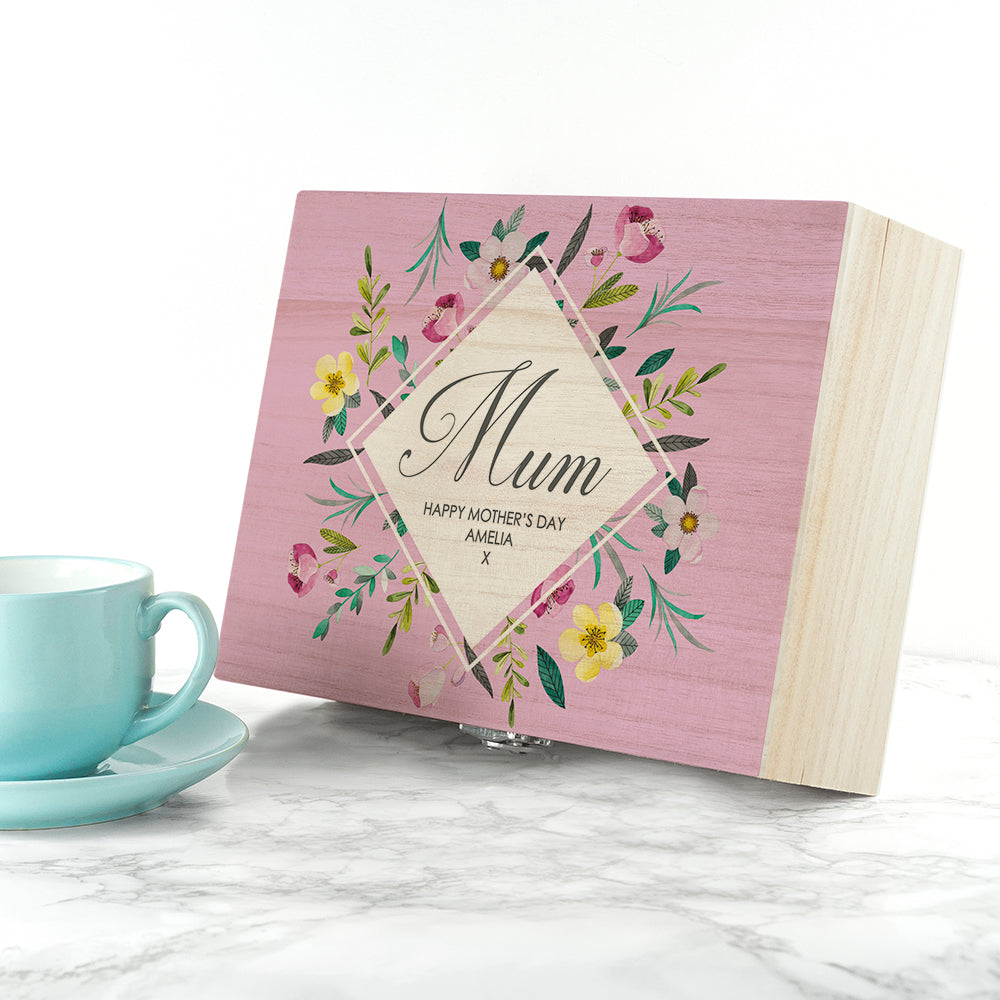 Personalised Pink Botanical Tea Box