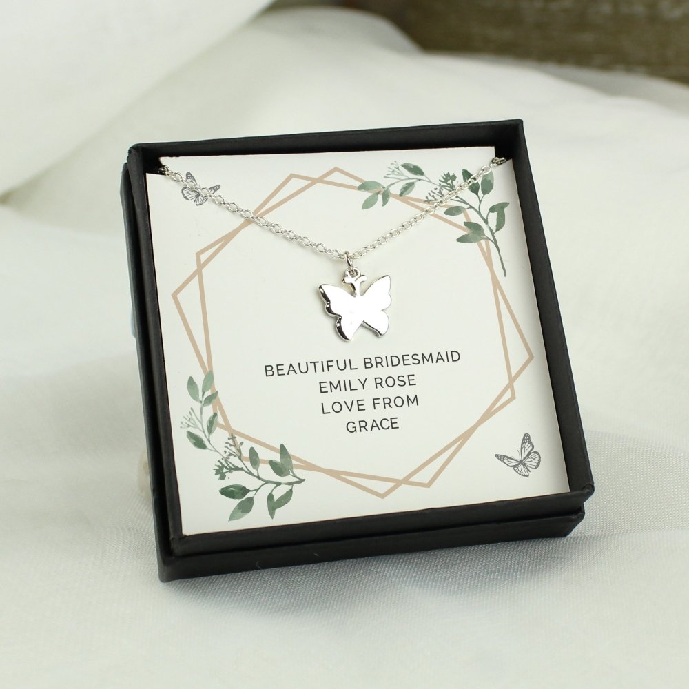 Personalised Botanical Sentiment Butterfly Necklace And Box