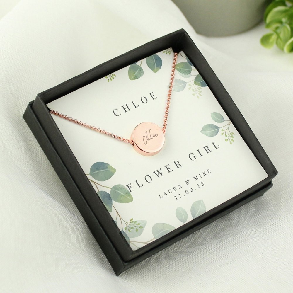Personalised Botanical Sentiment Rose Gold Tone Necklace And Box