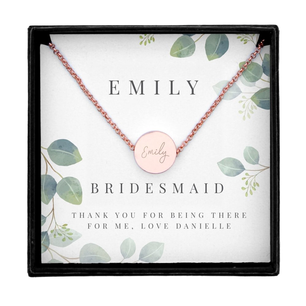 Personalised Botanical Sentiment Rose Gold Tone Necklace And Box
